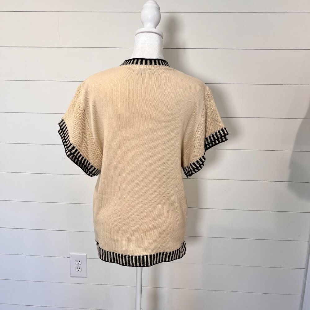 Miss Sparkling Cream and Black Short Sleeve Sweater Size XL - Picture 6 of 8